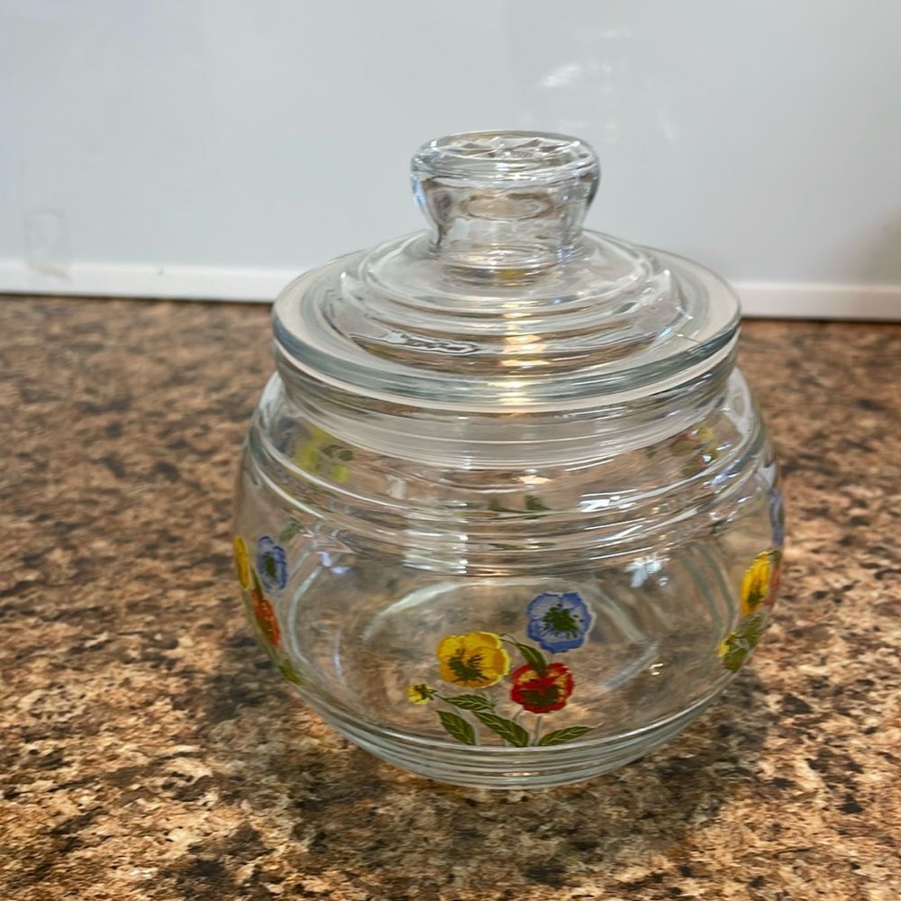 Vintage KIG‎ flower print glass candy suger bowl canister jar with lid